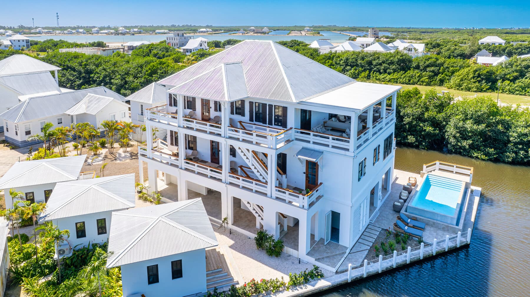 Aerial waterfront view of BelaDia inside Mahogany Bay Village